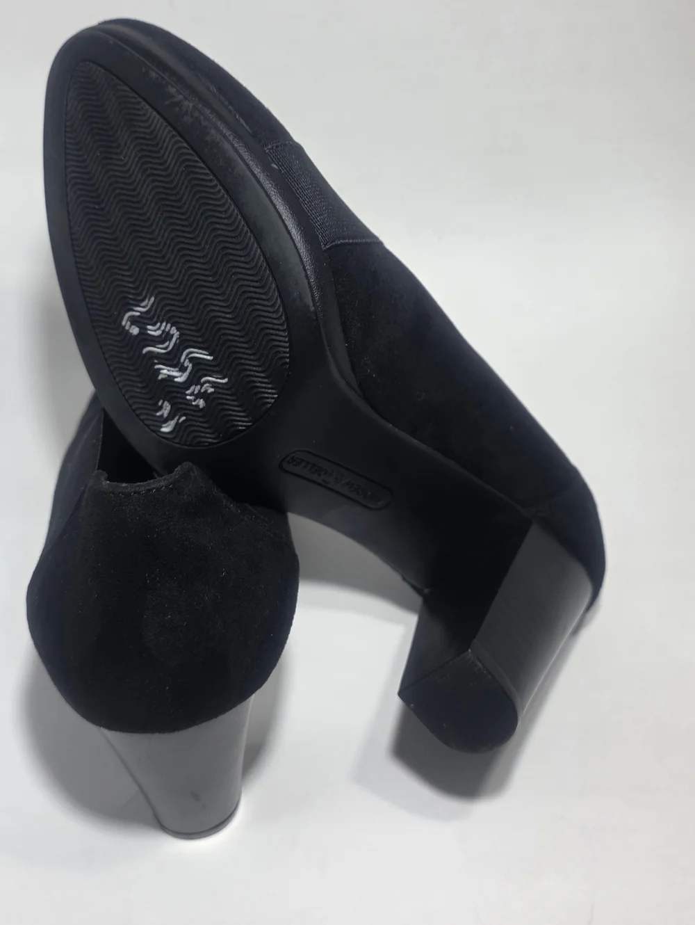 Andrew Geller Black Slip On Heels 9.5M Comfort Stretch Block Heel Shoes